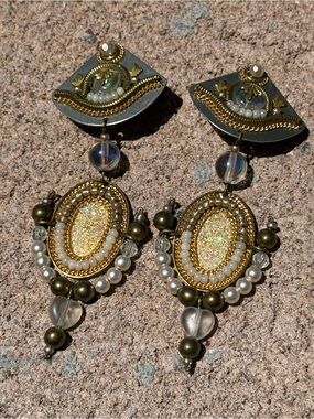 Ayala Bar VTGE  Bohemian Mixed-Media Dangle Clip-On Earrings with Faux Pearls